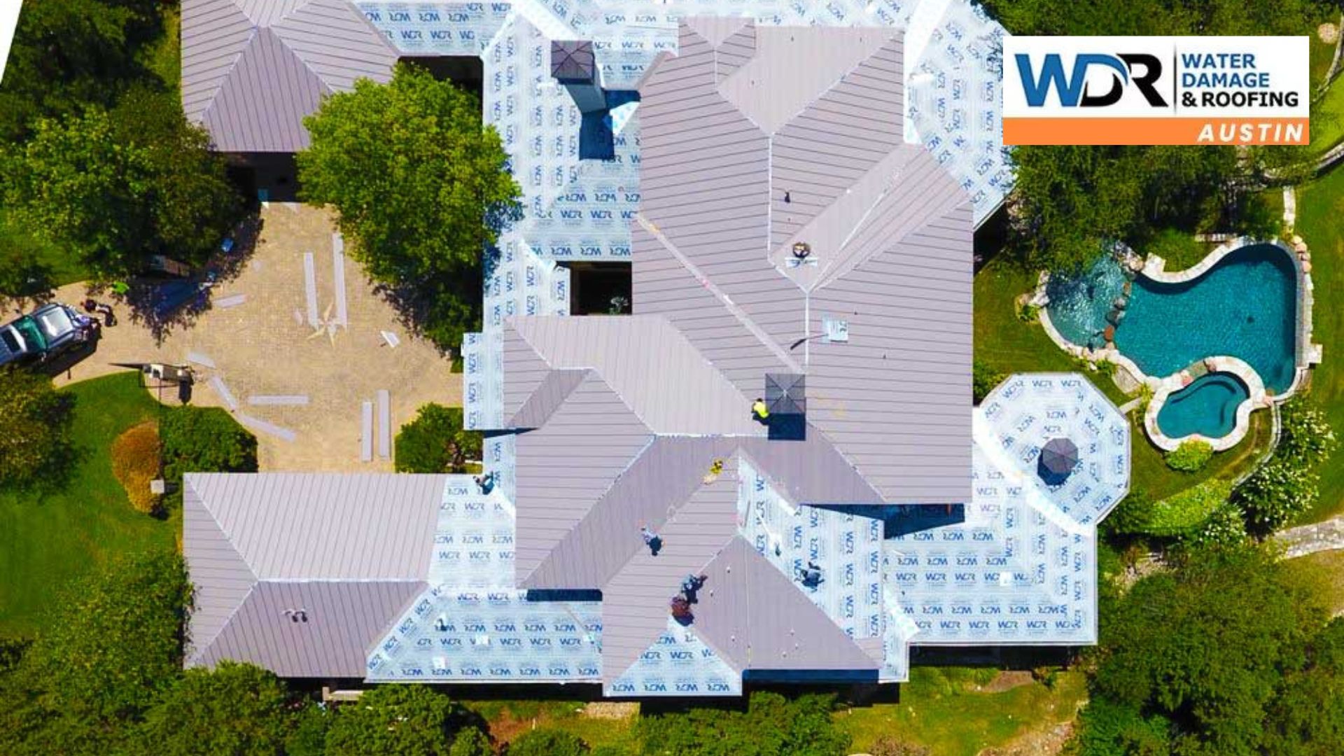 aerial view of roof replacement 